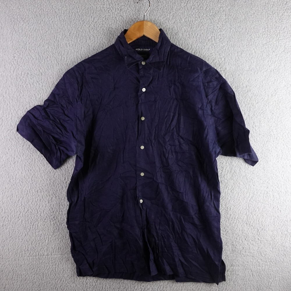 Polo Golf Ralph Lauren Chambers Mens Navy Blue 100% Linen Short Sleeve Shirt M